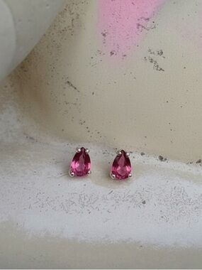 Natural Pink Tourmaline Stud Earrings | 925 Sterling Silver